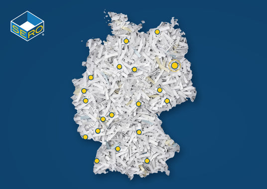 Deutschlandkarte aus geschredderten Akten mit Standorten unserer regionalen Partner